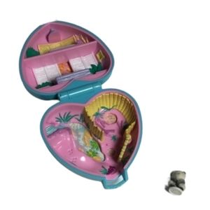 1993 Blue Bird Polly Pocket Pretty Pandas Blue Heart Shaped Compact